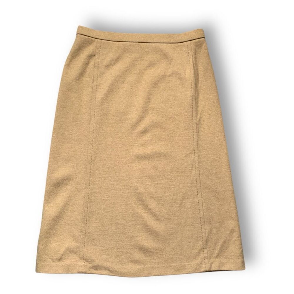 Vintage Bleyle for Hooper Tan Camel Wool Tailored Neutral Midi Skirt